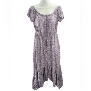 Indigo Rose Purple Floral Midi Dress Medium Boho Ruffle Hem